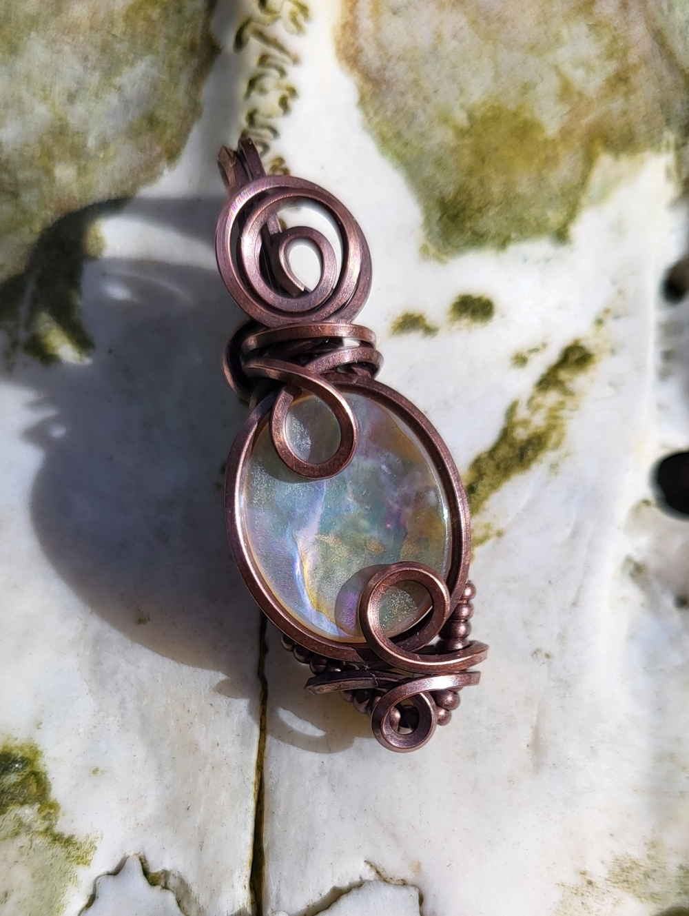 Handmade Copper Abalone Shell Pendant - Picture 2 of 3